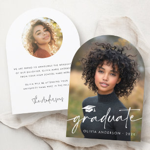 Modern script cap photo graduation announcement