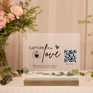 Modern Script Capture The Love QR code With Wood Acrylic Sign