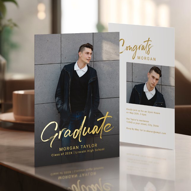 Modern Script Casual Photo Graduation  (Modern Script Casual Photo Graduation Foil Invitation)