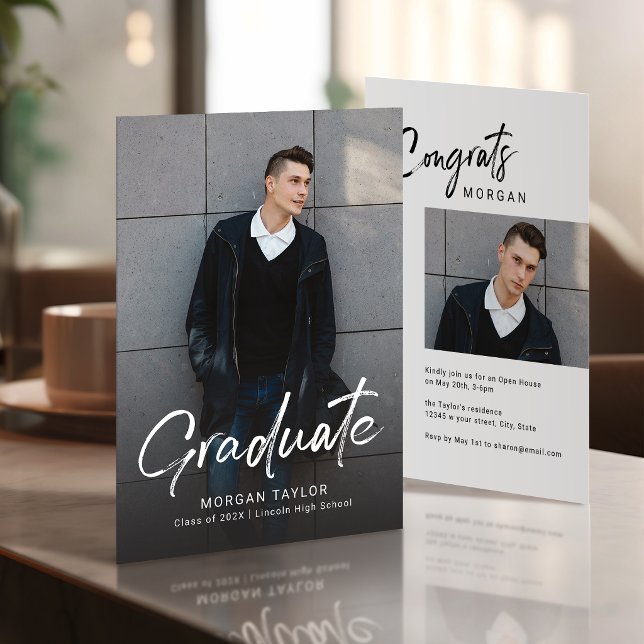 Modern Script Casual Photo Graduation Announcement (Modern Script Casual Photo Graduation Announcement)
