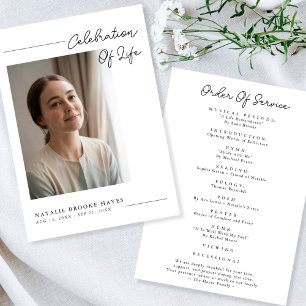 Modern Script Celebration of Life Photo Funeral Program