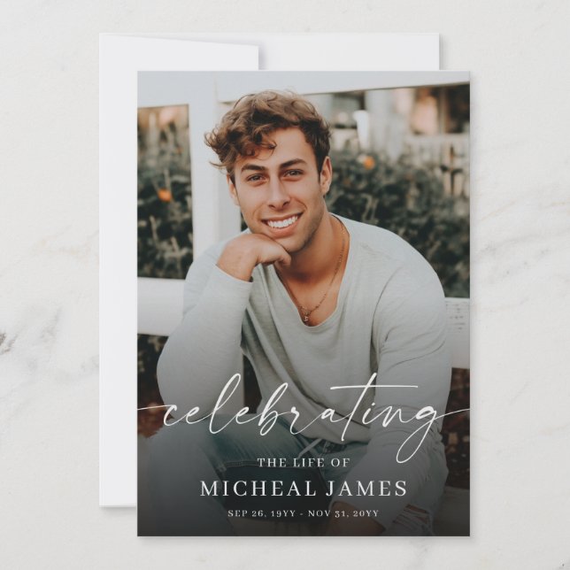 Modern Script Celebration of Life Photo Invitation (Front)