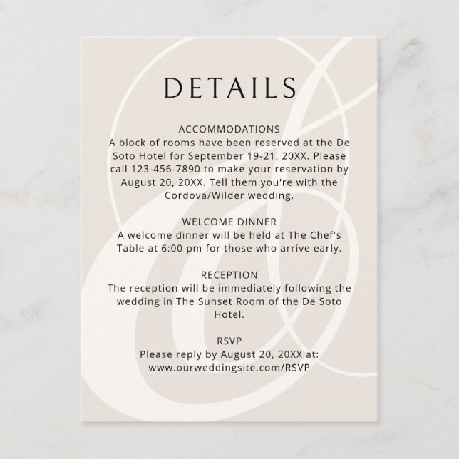 Modern Script Champagne Ampersand Wedding Enclosure Card (Front)