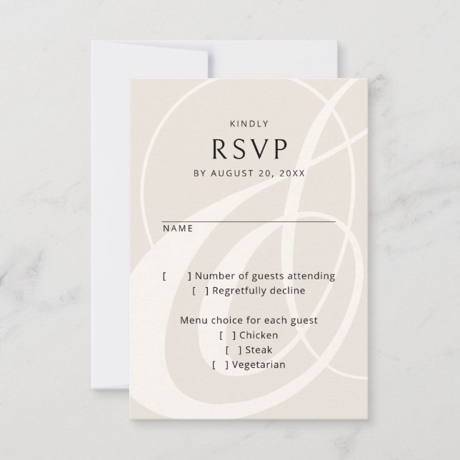 Modern Script Champagne Ampersand Wedding RSVP Card (Front)