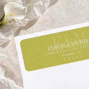 Modern Script Chartreuse Citrus Monogram Wedding Return Address Label