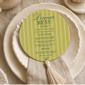 Modern Script Chartreuse Stripe Formal Wedding Menu