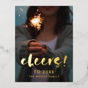 Modern script Cheers to 2026 New Year's photo Foil Holiday Postcard