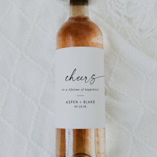 Modern Script Cheers Wedding Wine Labels