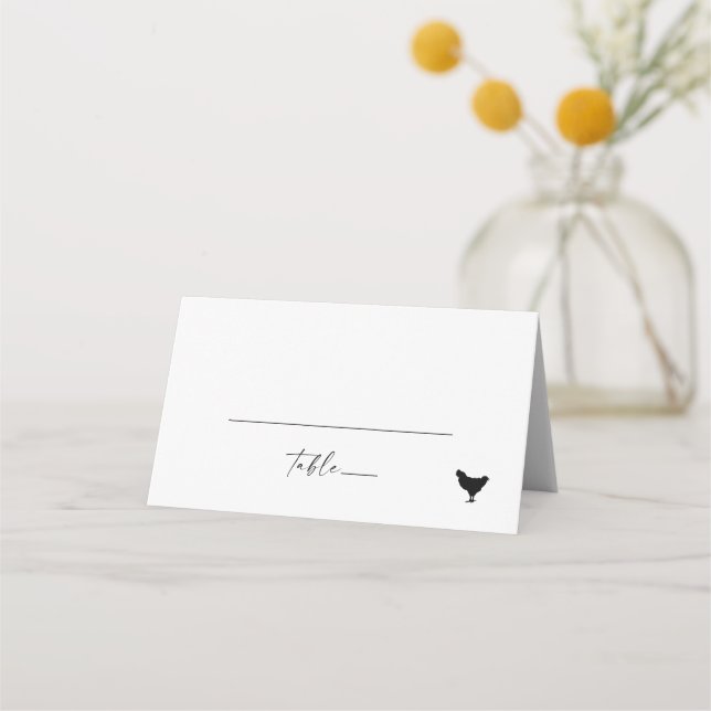 Modern Script Chicken Meal Option Folded Wedding Place Card (Front)