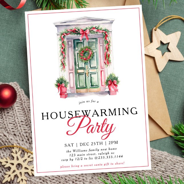 Modern Script Christmas Door Housewarming Party Invitation (Creator Uploaded)