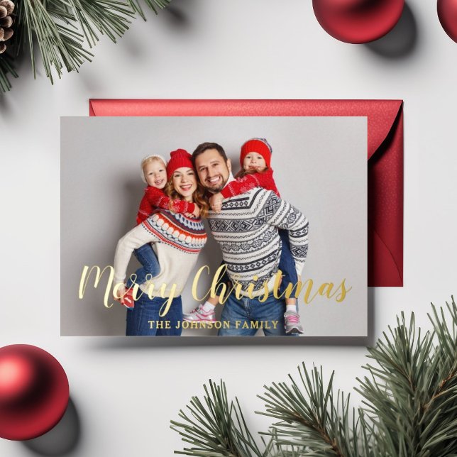 Modern Script Christmas Photo Gold Foil Holiday Card (Modern Script Christmas Photo Gold Foil Holiday Card)