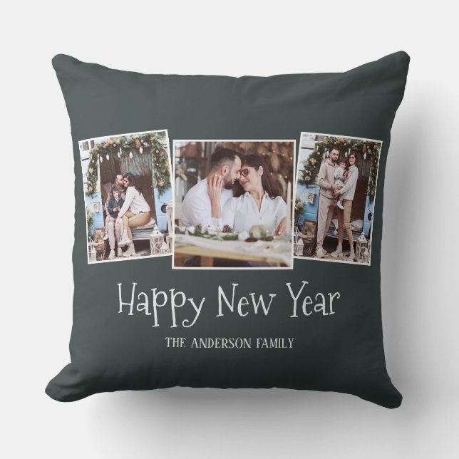 Modern Script Christmas Photo Throw Pillow (Front)