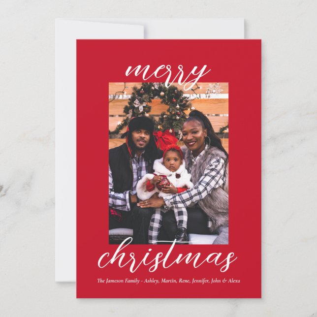 Modern Script Christmas Stylish Minimalist Family  Holiday Card (Front)