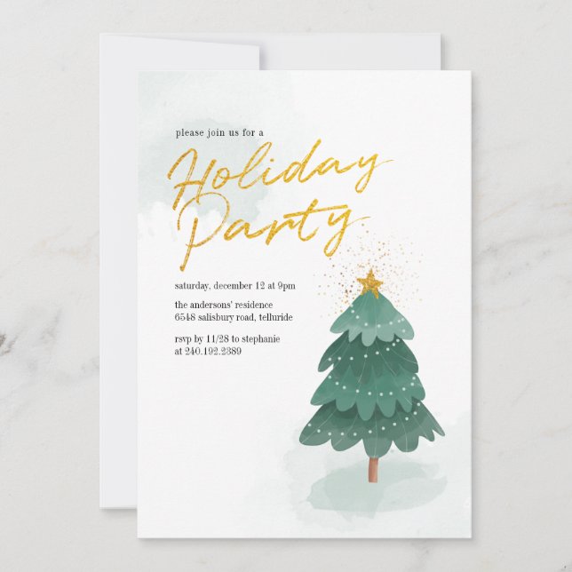 Modern Script Christmas Tree Party Invitation (Front)