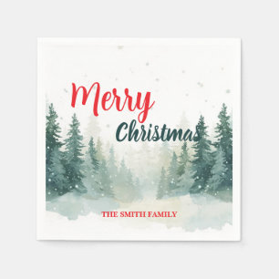 Modern Script Christmas Xmas winter pine tree fore Napkin