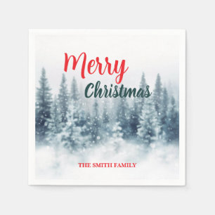 Modern Script Christmas Xmas winter pine tree fore Napkin