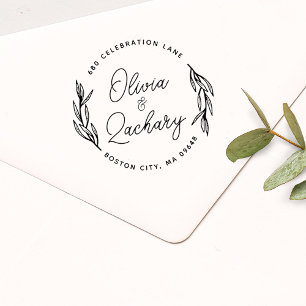 Modern Script Circular Wedding Address Rubber Stamp