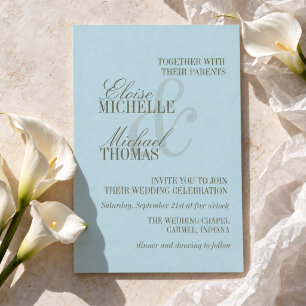 Modern Script Citrus Blue Formal Wedding Invitation