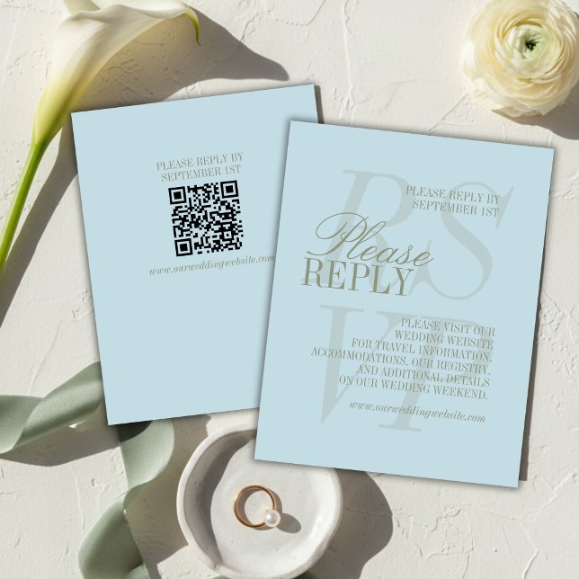 Modern Script Citrus blue QR Formal Wedding  RSVP Card (Modern Script Citrus blue QR Formal Wedding RSVP Card)