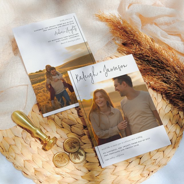 Modern Script Classic Typography 2 Photos Wedding Invitation (Creator Uploaded)