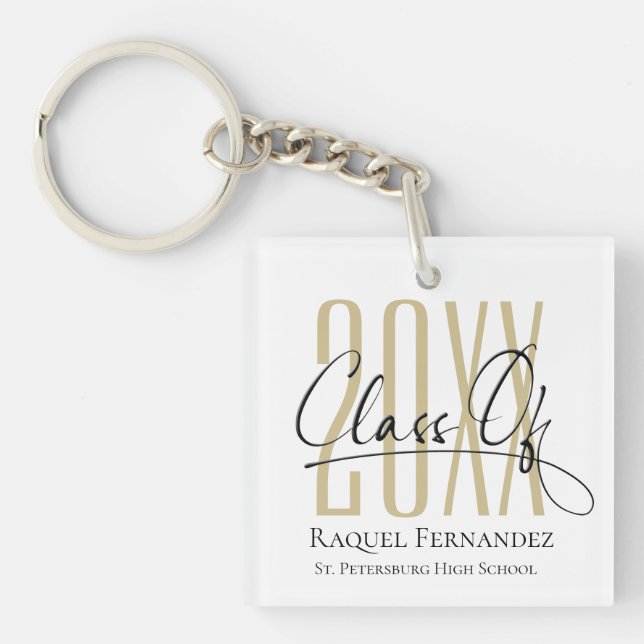 Modern Script Collage Graduation Party Key Ring (Front)