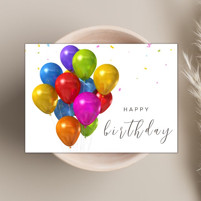 Modern Script Colourful Balloons Happy Birthday Card (Creator Uploaded)