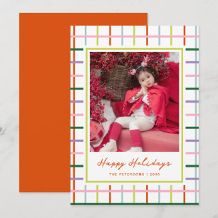 Modern Script Colourful Grid Happy Holidays Photo Holiday Card