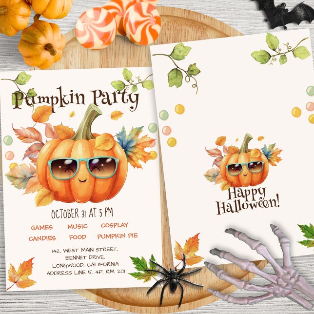 Modern Script Colourful Pumpkin Kid Halloween Part Invitation (Creator Uploaded)