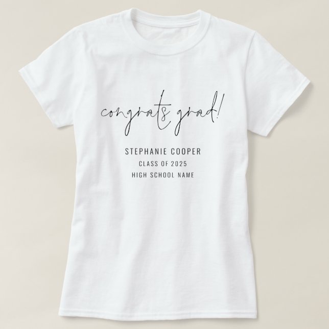 Modern Script Congrats Grad Name 2025 Graduation  T-Shirt (Design Front)