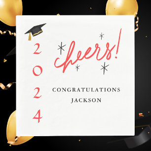 Modern Script Congratulations Grad Red and Black Napkin