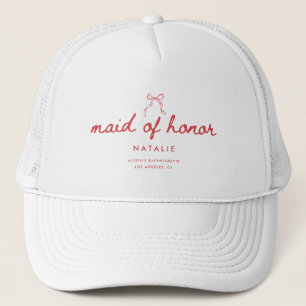 Modern Script Coquette Bow Maid of Honour's Name Trucker Hat