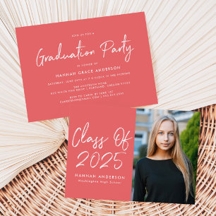 Modern Script Coral Class of 2025 Graduation Party Invitation