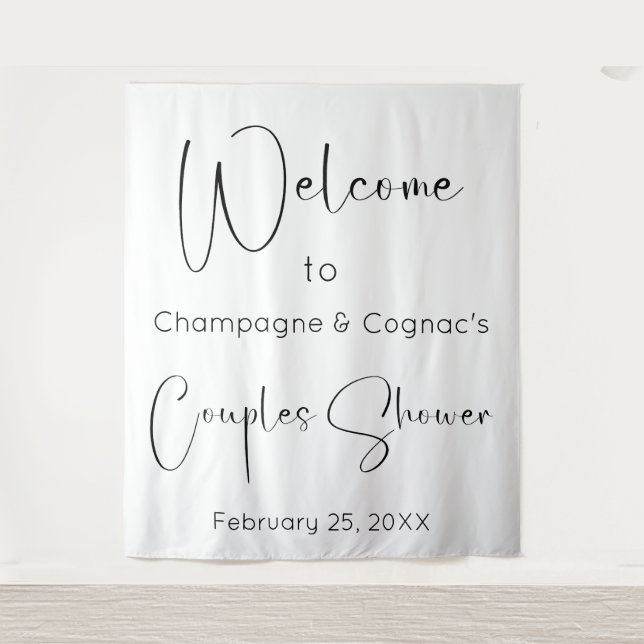 Modern Script Couples Shower Welcome Backdrop Tapestry (Front)