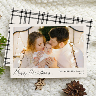 Modern Script Cream Merry Christmas Photo Holiday Card