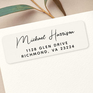 Modern Script Cream Return Address Label