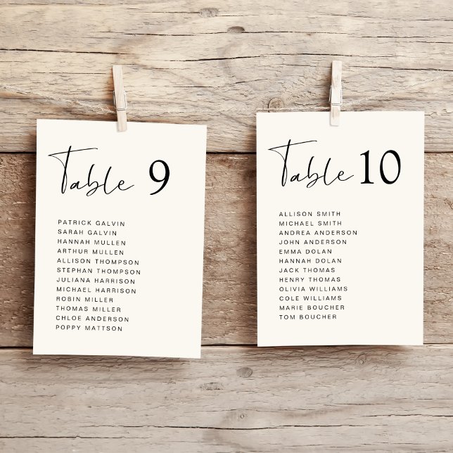 Modern Script Cream Wedding Seating Chart Card (Creator Uploaded)