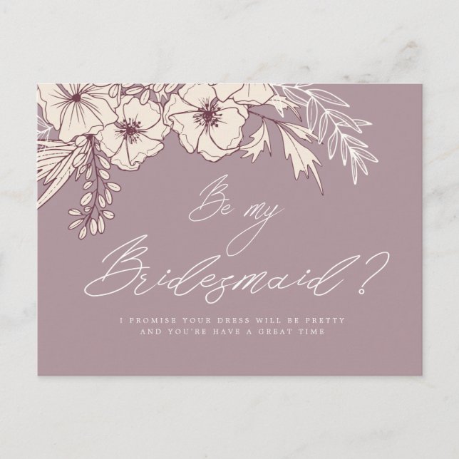 Modern Script Creme Floral Bridesmaid Postcard (Front)