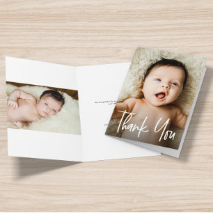 Modern Script Custom Baby Shower Photos Thank You Card