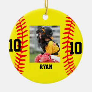 Modern Script Custom Baseball Photo Christmas  Ceramic Ornament