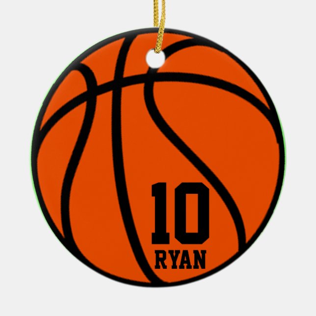 Modern Script Custom Basketball Photo Christmas Ceramic Ornament (Front)