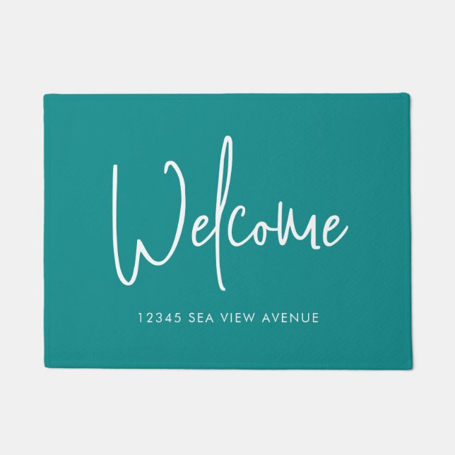Modern Script Custom Colour Minimalist Welcome Doormat (Front)