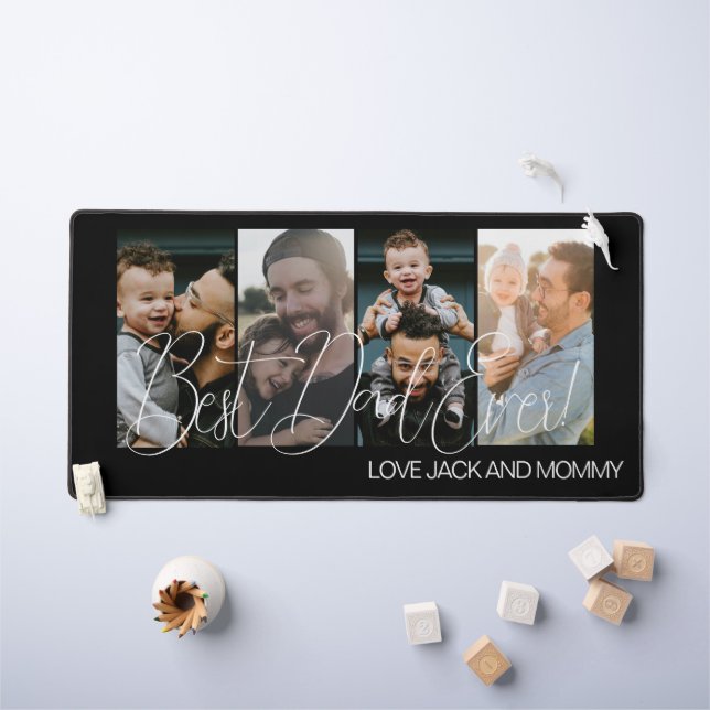 Modern Script Custom Four Photo Fathers Day Desk Mat (Kids Table)