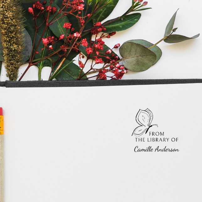 Modern Script Custom Library Book Simple Butterfly Self-inking Stamp (Creator Uploaded)