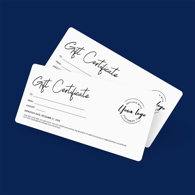 Modern Script Custom Logo Gift Certificate Invitation (Customizable gift certificate with business logo, digital download and print available.)