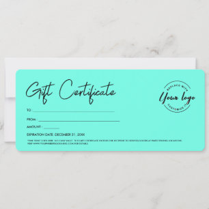 Modern Script Custom Logo Gift Certificate teal Invitation