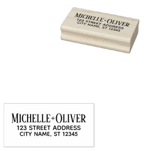 Modern Script Custom Names Wedding Couple Address Rubber Stamp
