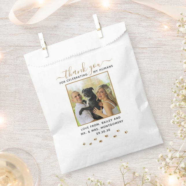 Modern Script Custom Pet Wedding Photo Favour Bag (Clipped)