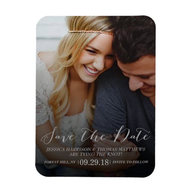 Modern Script | Custom Photo Save The Date Magnet (Vertical)