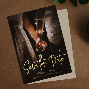 Modern Script Custom Photo Save the Date Real Foil
