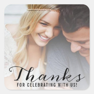 Modern Script   Custom Photo Wedding Thank You Square Sticker